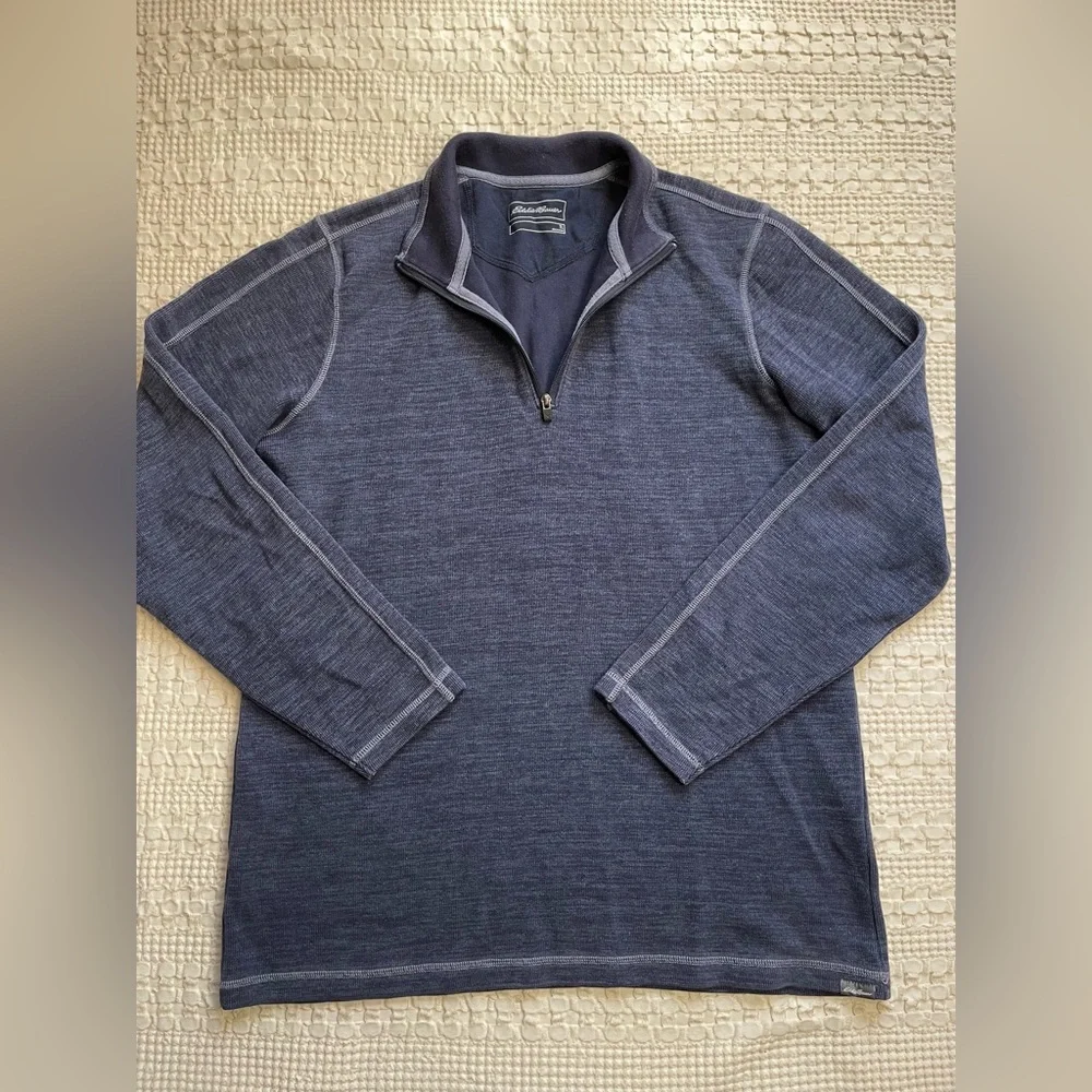 Eddie Bauer Rib‎ Knit 1/4 Zip Sweater Blue Large Tall (LT/TL)
